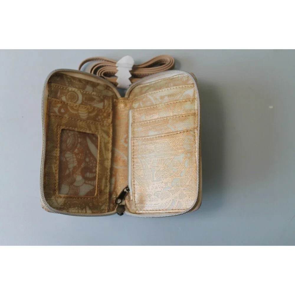 Sakroots Wallet/wristlet/cell phone purse w/Crossbody Strap Gold Celestial Sun